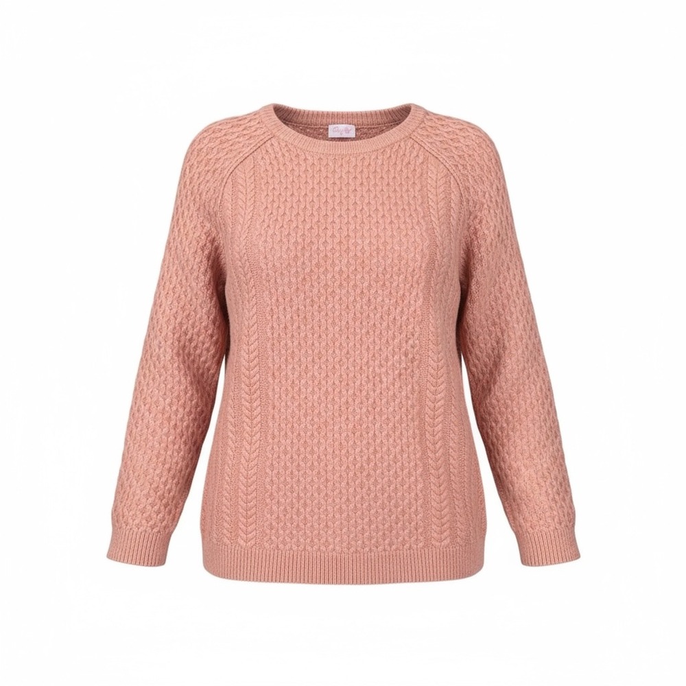 Pink Lily Cable Knit Raglan Sweater Women's Rose Pink‎ Cozy Textured Size L